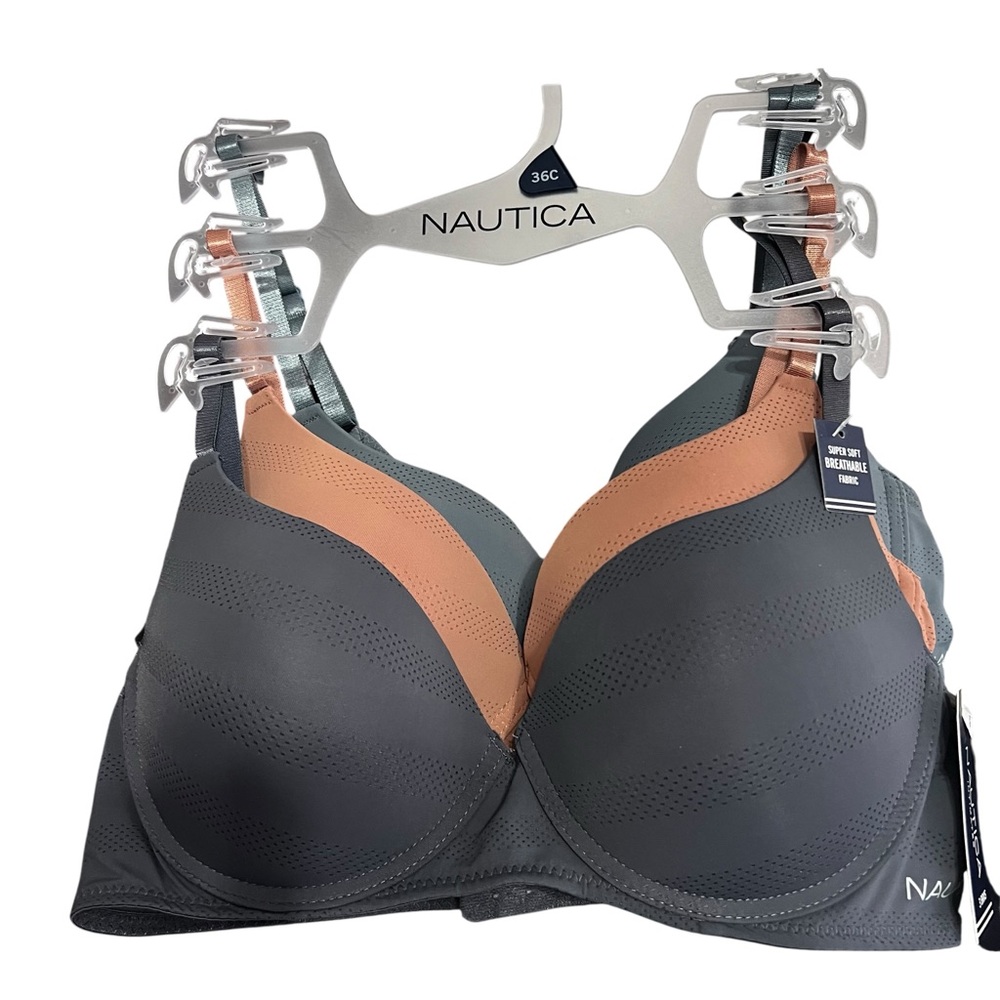 Nautica Women’s T-Shirt Bras Sz 36C Lot/3 Multi Colors Underwire Padded MSRP $64